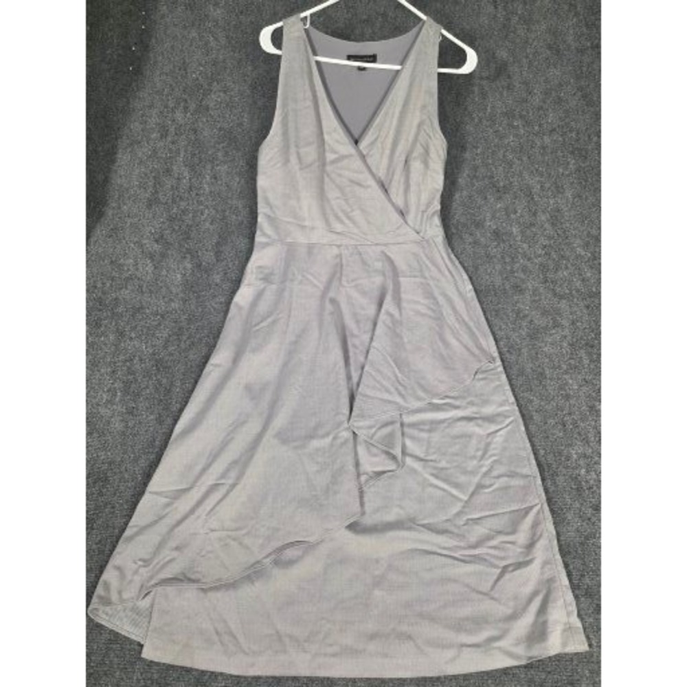 Banana Republic Grey Micro Stripe Wrap Front Ruffle Midi Dress Size 8 Sleeveless